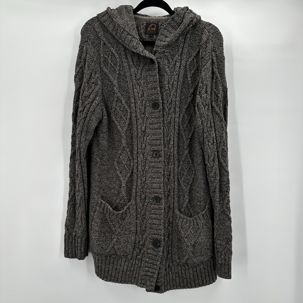 Overland Cardigan Sweater‎ Womens Large Button Pockets Fisherman Cable Chunky